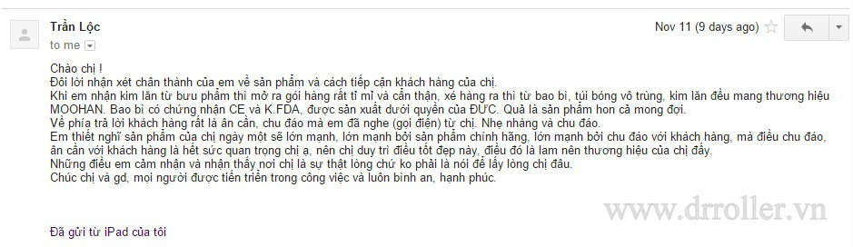 Khách hàng Trần Lộc đánh giá về kim lăn Dr. Roller Khách hàng Trần Lộc đánh giá về kim lăn Dr. Roller