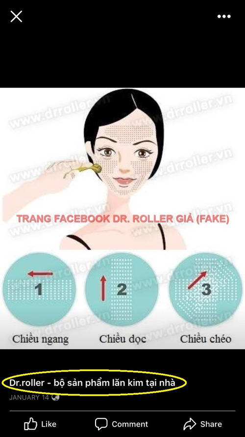 Trang facebook Dr. Roller giả thương hiệu